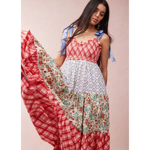 NWT Free People Bluebell Maxi Dress in Cherry Combo Print M $168 Current Style - Picture 3 of 6